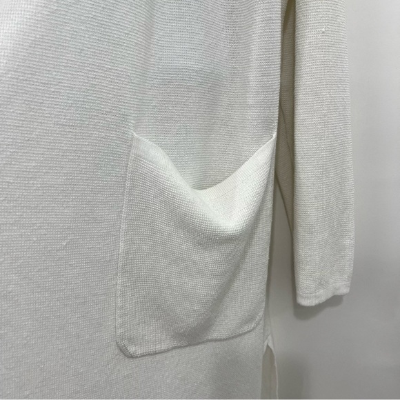 J.Crew White Linen Blend Open Duster Long Sleeve Cardigan Sweater - Picture 3 of 14